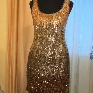 Gold Sequin Tank Dress by Express size Small